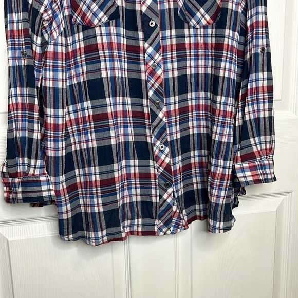 Catherines Shirt Women's 3X Blue Red PLaid Button Down Roll‎ Tab Sleeve Western - Picture 4 of 6